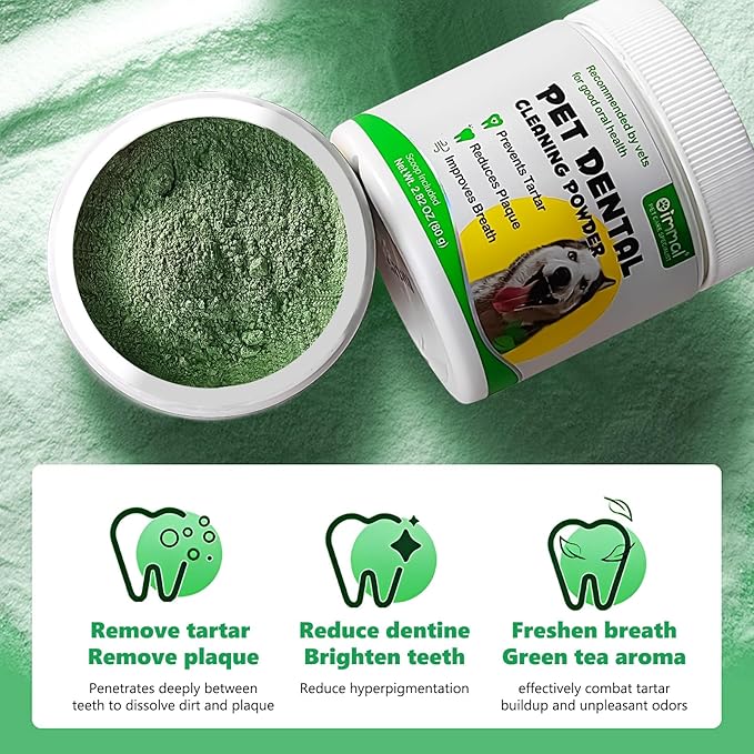 Teeth Cleaning Powder for Dogs - Dental Freshener with Probiotics for Bad Breath, Plaque, Tartar - Dental Care for Small, Medium, Large Dogs - 80g