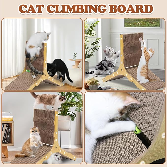 6-Sided Triangle Cat Scratching Board, Durable Cardboard Cat Scratcher for Indoor Cats, Space-Saving Corner Scratch Pad with Multi-Surface Design, Protects Furniture & Provides Cozy Resting Spot