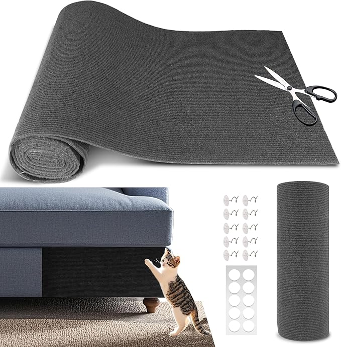 Cat Scratch Furniture Protector, 78.7"x15.8" Self Adhesive Cat Scratch Mat Pad,Cut to Fit DIY Replacement Carpet for Tree,Wall,Bed,Door, Couch Protector (Dark Grey)