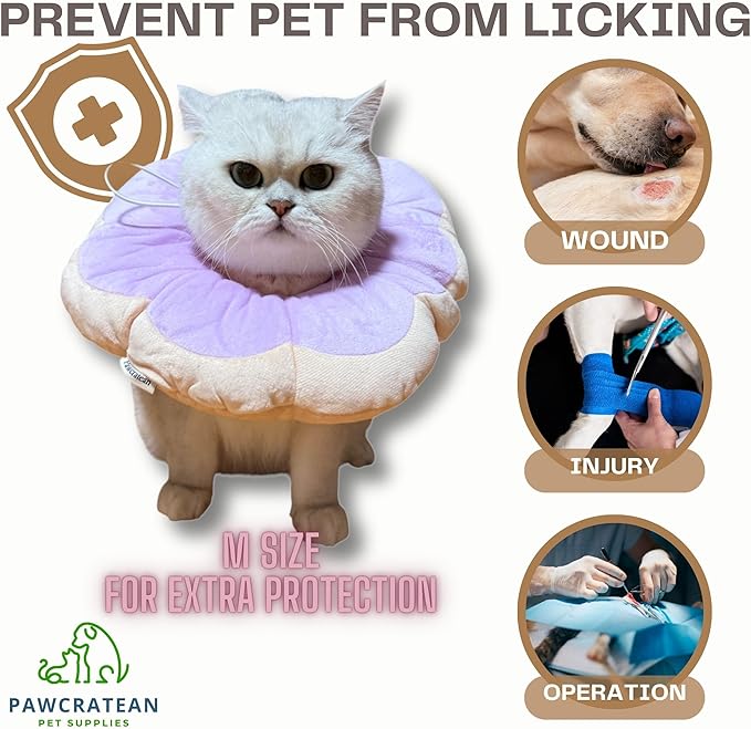 Adjustable Comfy Flower Style Elizabeth Collar for Cats Puppies Soft Recovery Cone Pet Protective Neck Collar (Purple, Medium)