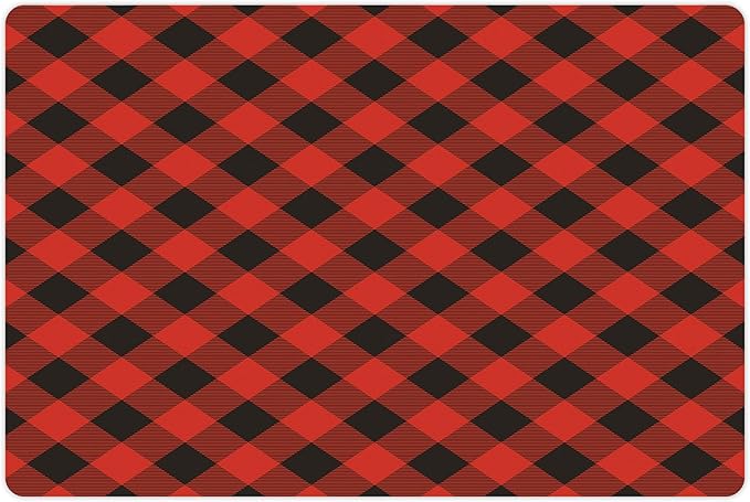 Lunarable Buffalo Plaid Pet Mat for Food and Water, Grid Style Illustration with Horizontal Lines Pattern Diamond, Non-Slip Rubber Mat for Dogs and Cats, 18" X 12", Orange Charcoal