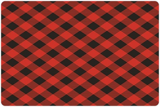 Lunarable Buffalo Plaid Pet Mat for Food and Water, Grid Style Illustration with Horizontal Lines Pattern Diamond, Non-Slip Rubber Mat for Dogs and Cats, 18" X 12", Orange Charcoal