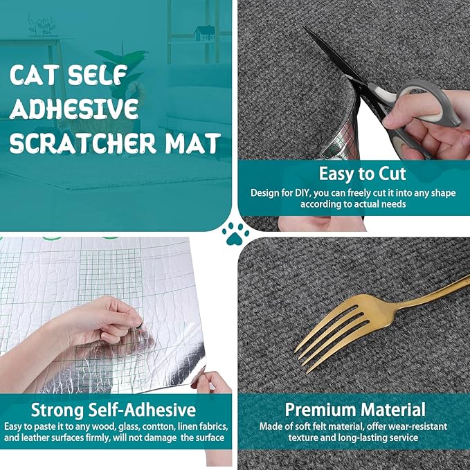 Climbing Cat Scratcher Mat Trimmable Cat Scratching Post Carpet 78.7'' x15.8'' Self Adhesive Carpet Mat Pad Replacement for Cat Tree Shelves Post Couch Wall Furniture Steps DIY Protector (Dark Gray)