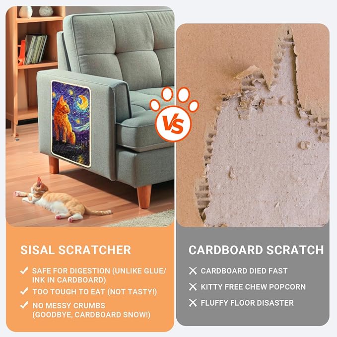 SOLDAY Sisal Cat Wall Scratcher 22x13 inch for Floor Wall Carpet Couch Furniture, Cat Scratching Posts with Velcro Tape, Anti Scratch Furniture Protector(Ginger Cat Stargazing)