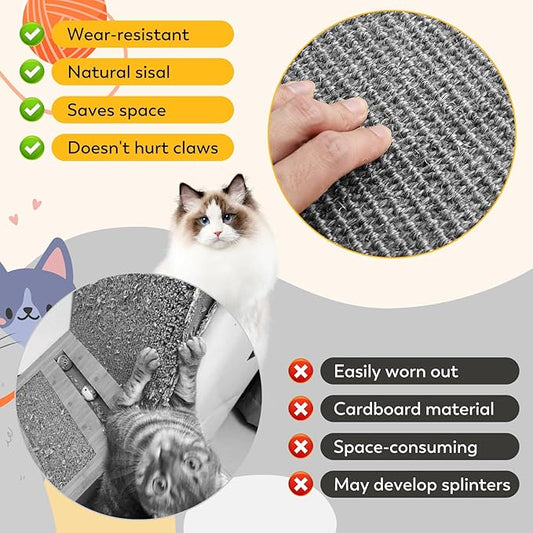 Cat Scratcher Mat 31.5" x 19.7" with Sticky Tapes, Sisal Cat Scratching Carpet for Indoor Cats, Horizontal Cat Scratcher for Cat House, Scratching Posts, and Couch Protection(Gray)