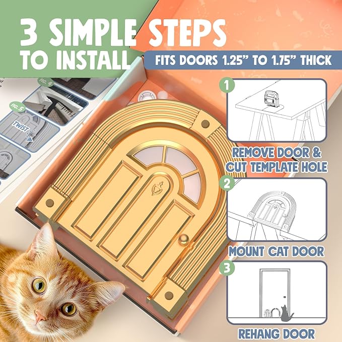 Meow Manor® Cat Door Interior Door - No-Flap, Interior Cat Door for Cats Up to 20 lbs, Easy DIY Setup, Secured Installation in Minutes, No Training Needed…