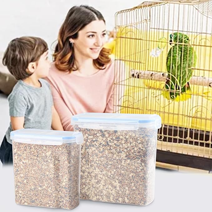 2Pack Bird Food Storage Container 3.52qt/4L & 2.2qt/2.5L, Airtight Pet Food Containers with Lids, Medium Latched Bird Seed Dispenser, BPA-Free