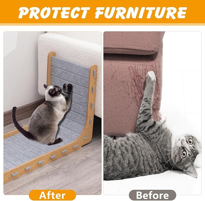 Cat Scratcher for Indoor, 26.8 Inch L Shape Cat Scratching Board, Felt Cat Scratchers Pads with Ball Toy(Grey)