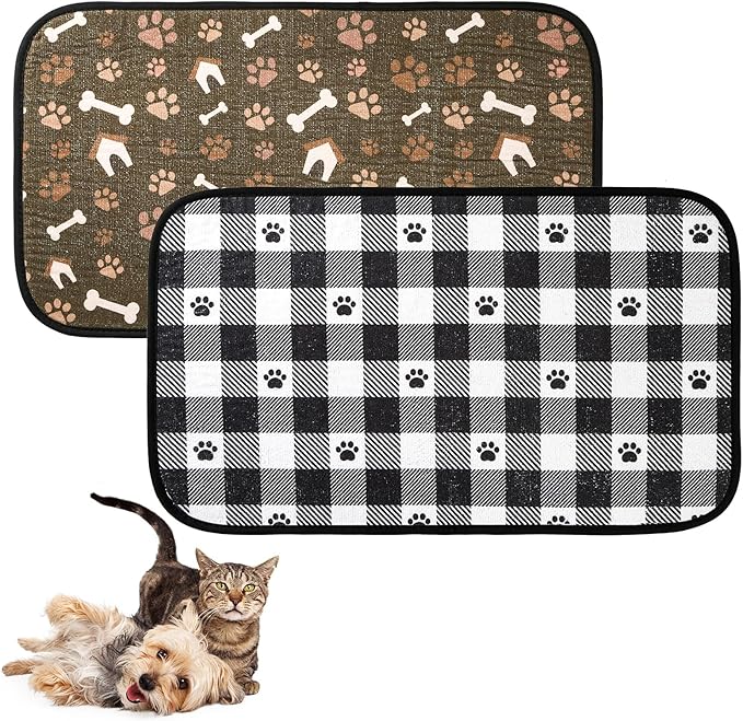 Dog Food Mats, Pet Bowl Mats, Super Absorbent and Dry, Prevents Spills, Non-Slip Design, Easy to Wash Machine Washable 14''x24'' (2 Pack)