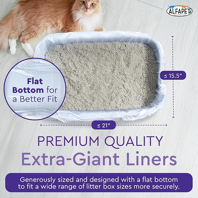 Alfapet Heavy Duty Flat Bottom Cat Litter Box Liners - Extra Giant10 Count - Tear-Resistant Cat Litter Bags - Kitty Litter Liners for Rectangular Litterbox Pans, 36” x 18” x 2MIL Thick 30 lb Capacity