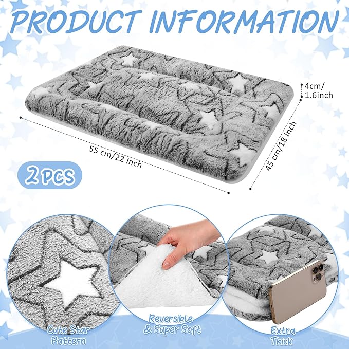 2 Pack Self Warming Cat Mat Self Heating Pad Bed Reversible Machine Washable Reflects Body Heat Warm Thermal Pet Pad Crate Blanket for Feral and Indoor Cat(Double Star,22'' X 18'')