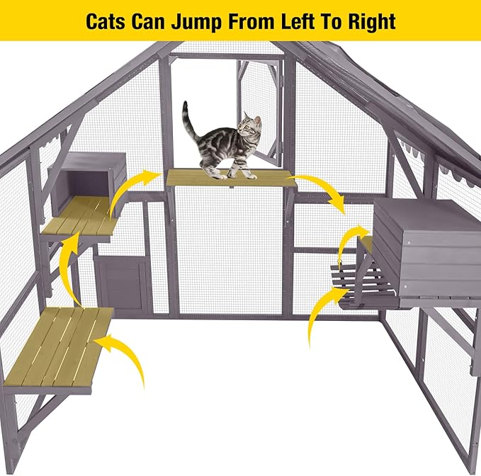 Aivituvin Catio Outdoor Cat Enclosure Large Cat Run with Bridges, Walks, Small Houses, Roof Cover 28.27 ft²