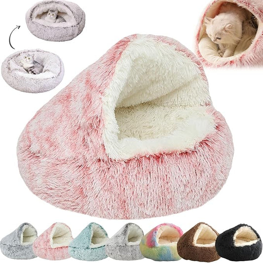 Lapcatz Nest Bed - Round Plush Dog & Cat Bed, Anti-Slip & Washable (Medium-20in,Pink)