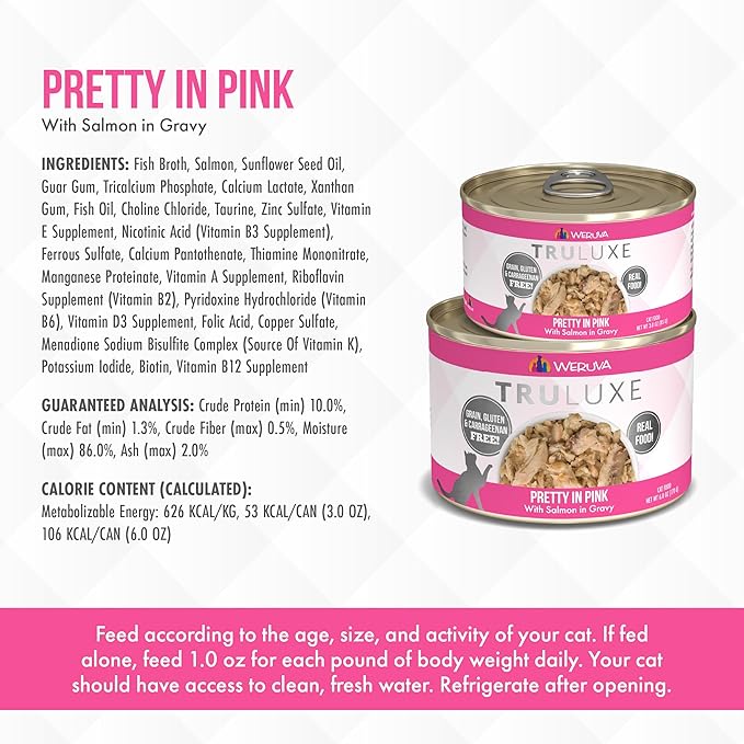 Weruva TruLuxe Cat Food, Pretty in Pink with Wild-Caught Salmon in Gravy, 3oz Can (Pack of 24)