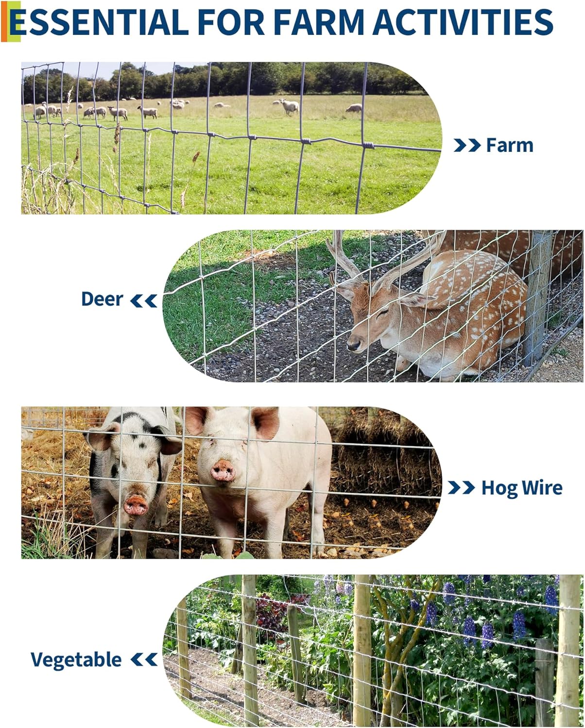 9GA Thickened Heavy Duty Cattle Farm Fence, 4ft x 164ft Galvanized Goat Deer Fence, Heavy Zinc Coating Hog Wire Fencing for Farm Livestock Animals Protection