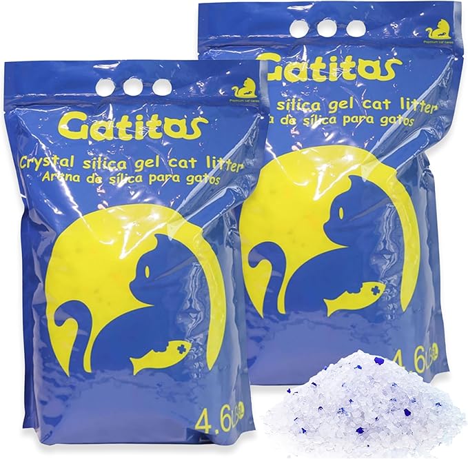Gatitos Cat Litter Crystals Non Clumping Unscented Silica Gel Cat Litter Lightweight Ultra Absorbment Superior Odor Control Dust Free Low Tracking for Less Mess 4.6LB/Pack*2