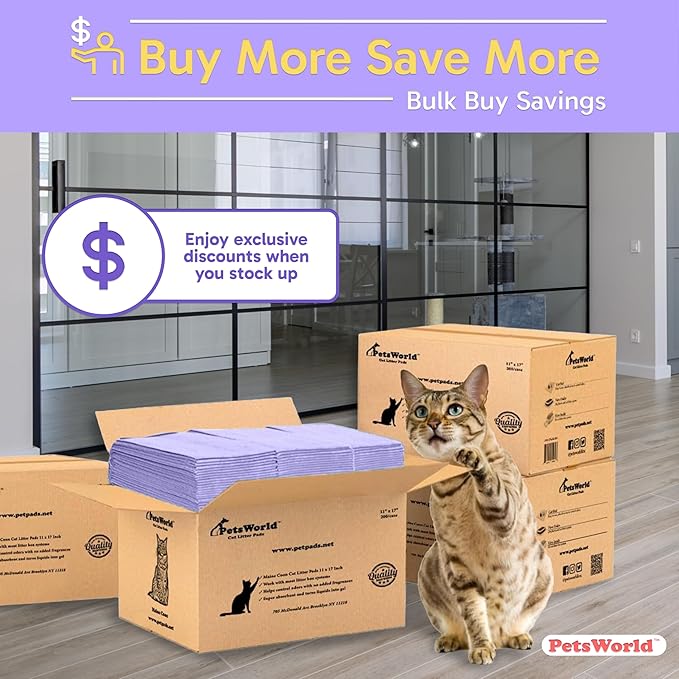 PETSWORLD Fresh Scented Cat Pads Refills for Tidy Cats Breeze Litter System 1,200 Pads for Cat Litter Box, 16.9x11.4 Inch