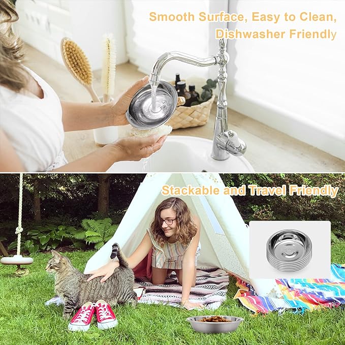 5 PCS Stainless Steel Cat Bowl-Shallow Wide Flat Cats Food Bowls,Metal Kitten Dishes Whisker Friendly Fatigue Relief,Replacement Basic Kitty Plates for Elevated Stand,Dishwasher Safe…