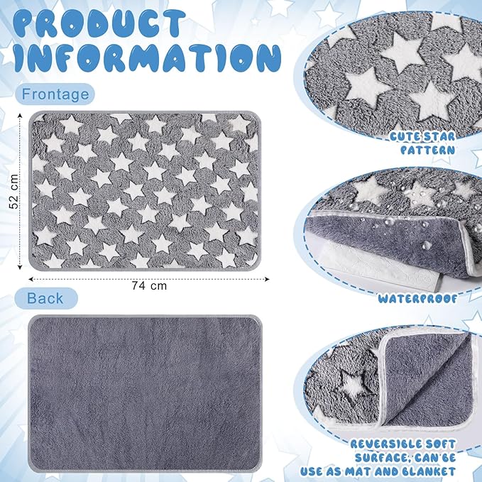 2 Pcs Warming Cat Pad Reflects Heating Dog Crate Self Warming Pet Pad Gray Nursing Cat Blankets Bed Mat for Newborn Kittens Puppies Elder Dog Washable(Large Star,29 x 20)