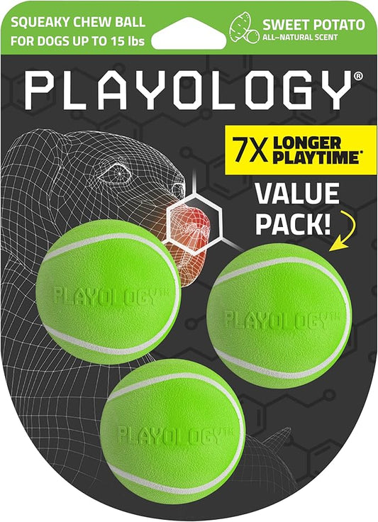 Playology Dog Toys | Squeaky Chew Ball - Squeaky and Bouncy Durable Floating Fetch Ball for Dogs (Value 3-Pack) | Small Beef Scented Toy - Easy to Clean and Made from Non Toxic Materials