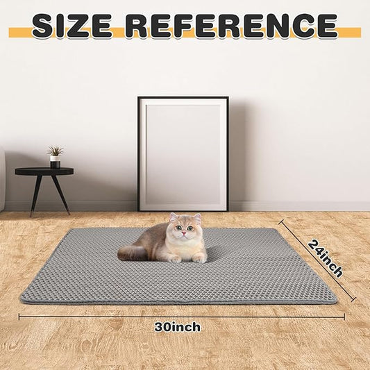 Cat Litter Mat Double Layer Waterproof Urine Proof Trapping Mat 1 Pack (Gray, 30x24 Inch)