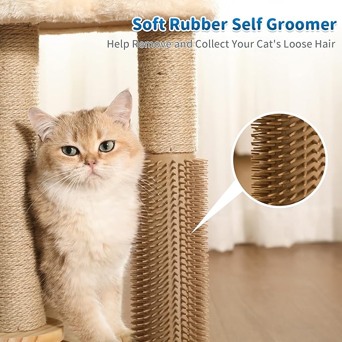 Made4Pets Cat Scratching Post, Cat Self Groomer for Indoor Cats, Cloud Soft Perch for Rest, 17.5" Tall Natural Sisal Scratcher Cat Grooming Interactive Ball Track Toys for Small Cats Kittens