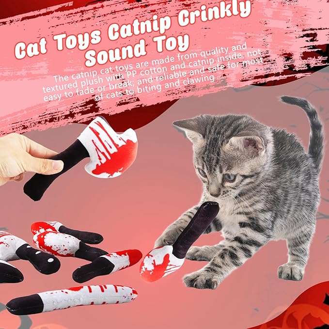 10 Pcs Knife Cat Toys Halloween Horror Cat Chew Toys Knife Shaped Catnip Toy for Halloween Cats Indoor Exercise Play Boredom Relief, 8 Styles