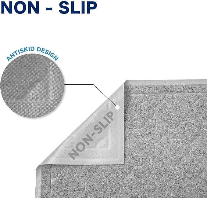 WePet Cat Litter Box Mat, Kitty Premium PVC Pad, Durable Trapping Rug, Phthalate Free, Urine-Resistant, Scatter Control, L 35 x 23 Inch, Cadet Grey