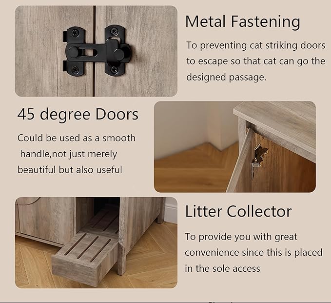 Cat-Faced Doors Cat Litter Robot Enclosure,Automatic Litter Box Enclosure for Litter Robot 3/4,Power Outlet for Litter Robot Cabinet,Litter Collector,Dog-Proof Adjustable Shelf,Grey