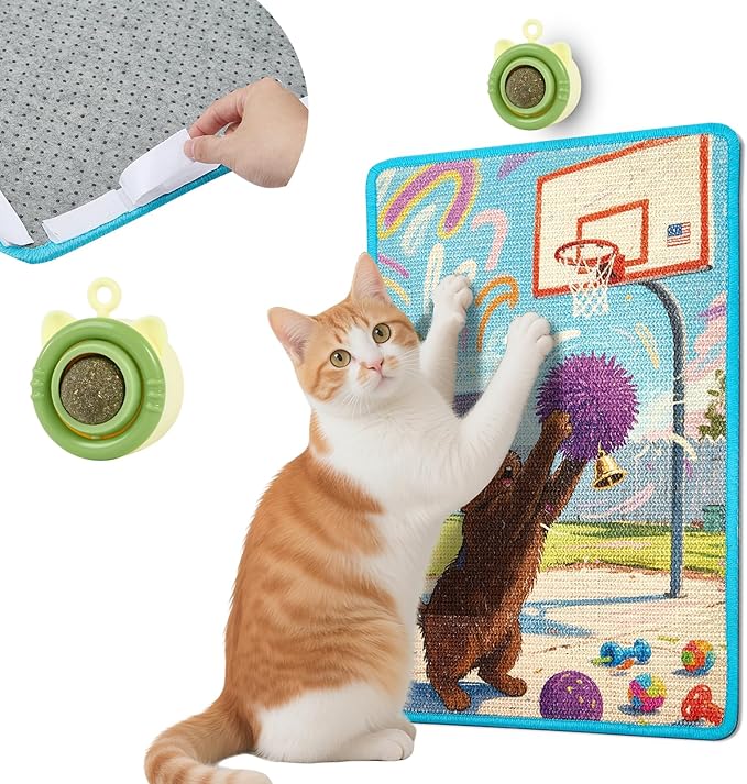Wall Cat Scratche Stylish Sisal Scratch Mat with Natural Catnip, Artistic Furniture Protector for Couch/Wall, Durable Anti-Scratch Pad for Cats (23.6x15.7 Inch