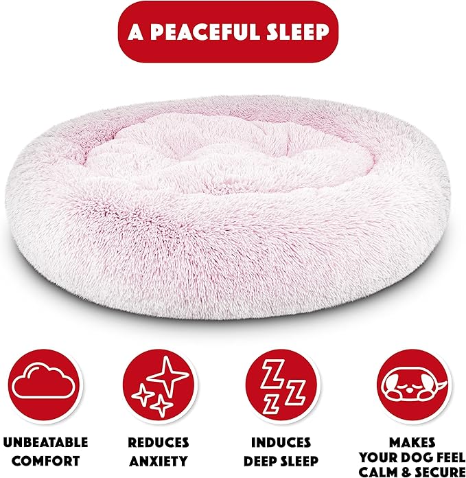The Dog’s Bed Sound Sleep Original Calming Dog & Cat Bed, Anti-Anxiety Plush Faux Fur Donut Nest Snuggler, with Removable Cover, Veterinary Approved