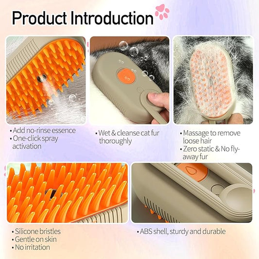 Steam Pet Brush, Steaming Cat Brush, 2025 New 3 in 1 Pet Steam Groomer Brushes, Lifweb-E-Comb,Massaging and Cleaning Hair Removal Multifunctional for Cats and Dogs.(Orange 1Pcs)