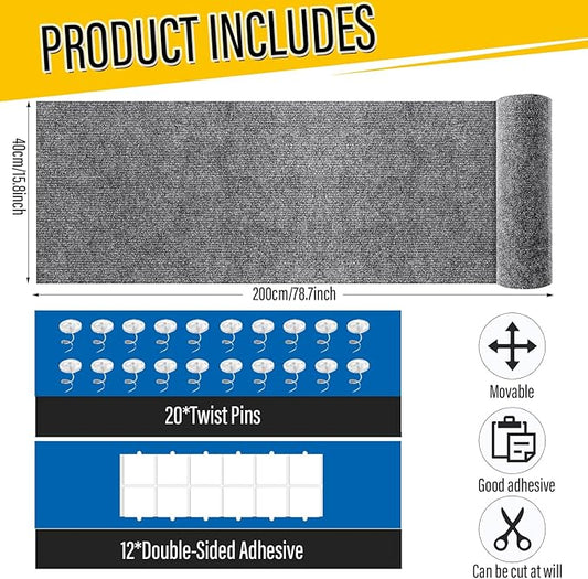 Cat Scratch Couch Furniture Protector, Adhesive Cat Scratch Pad Deterrent for Furniture, DIY Climbing Scratcher for Indoor Cats (Light Grey, 78.7x15.8 in)