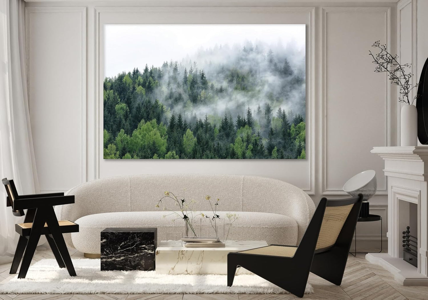 Nature Wall Art Prints - Ocean Forest Mountain Lake Canvas Landscapes - Small to Extra Large Living Room Bedroom Kitchen Bathroom Décor (Pine Trees in Fog, 31L" x 47W")