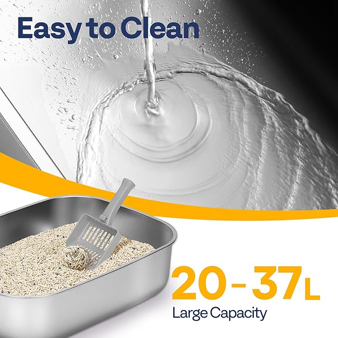 VIVOHOME XL Stainless Steel Cat Litter Box with Cover and Steps, 23'' x 17'' x 12'' Large Metal Litter Box for Cats with Scoop, Easy to Clean, Non-Slip, Ideal for Big or Multiple Cats, Light Gray