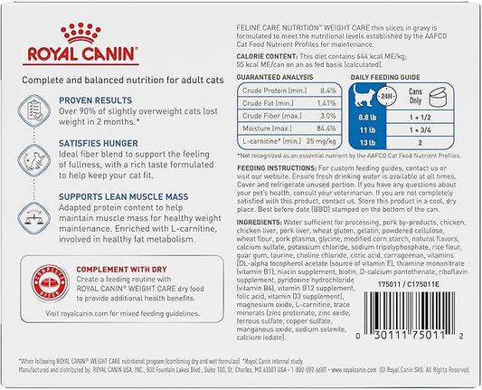 Royal Canin Feline Weight Care Thin Slices in Gravy Canned Adult Wet Cat Food, 3 oz cans 6-pack