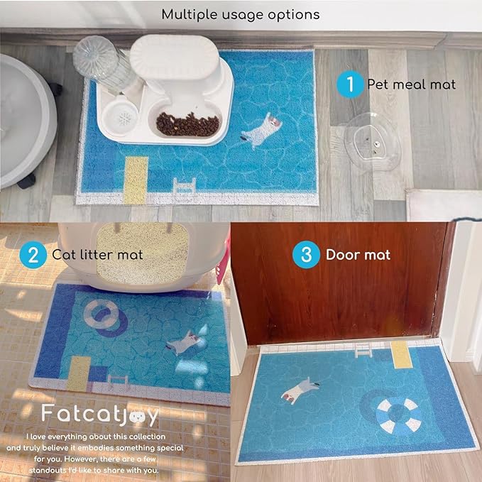 Cute Cat Litter Mat (24''x36'') Large, Washable for Kitty Litter & Cute Cat Litter Box,Shower Door Welcome