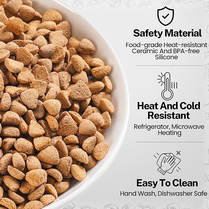 5.9 inch Ceramic Cat Bowls,Wide&Shallow Dishes,Whisker-Friendly Plates with Non-Slip Silicone Bottom, Healthy Pet Feeding Bowls indoor-10oz,3pack