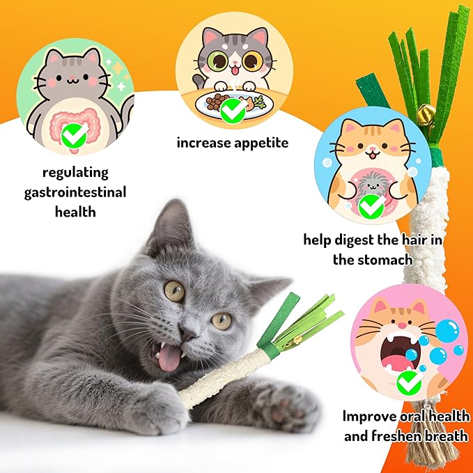 Catnip Chew Stick 4PCS with Wrapped Cotton Rope – Natural Dental Care Cat Toy for Teeth Cleaning & Gum Health, Satisfies Chewing Instincts, Safe & Long-Lasting Kitten Teething Toy (White)