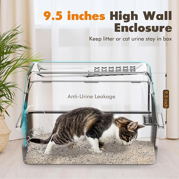 Rywell Stainless Steel Litter Box, Covered XL Extra Large Cat Litter Box Enclosure, Metal Kitty Litter Boxes with Lid, Litter Scoop, Filter Pedal and Litter Mat, Anti-Leakage, Non-Stick, Easy to Clean