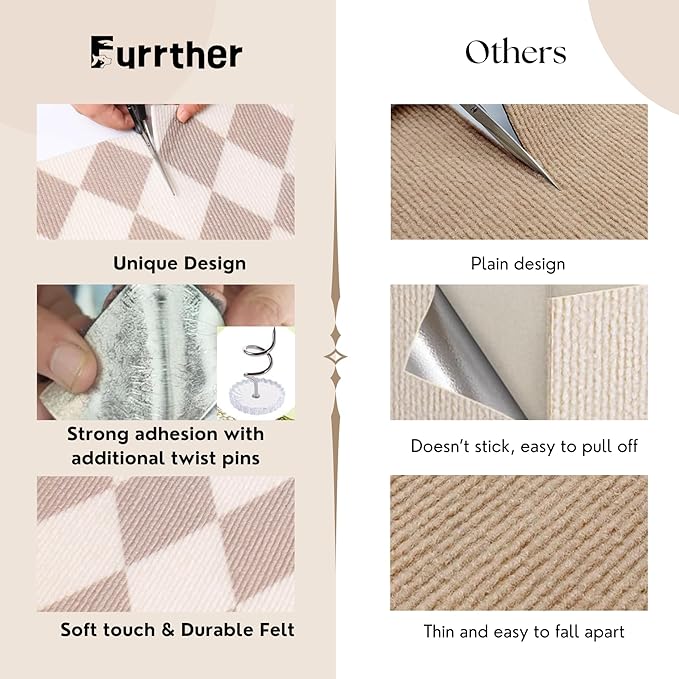 Anti-Scratch Cat Mat, Set of 2 – 39.4” x 15.8” Trimmable Self-Adhesive Upholstery Pads for Furniture, Carpet, Cat Trees, Shelves, Climbing Walls & Couch Protection (Brown Diamond)