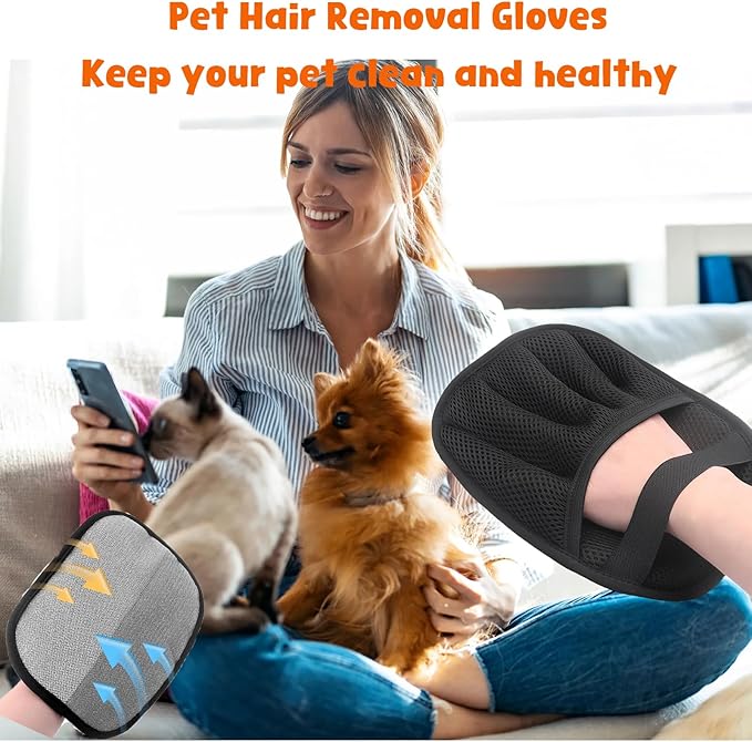 2Pcs Five-Finger Pet Hair Removal Glove for Dogs,Reusable Cat Grooming Gloves,Pet Hair Collector Keychain,Electrostatic Pet Hair Removal Tool for Furniture,Car,Couch,Carpet,Essential Pet Supplies