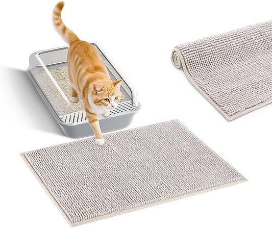 Pieviev Chenille Cat Litter Mat for Litter Box, 28"x22" Soft Ultra Absorbent Mat, Waterproof & Non-Slip, Easy to Clean Litter Trapping Mat for Indoor Cats, Grey
