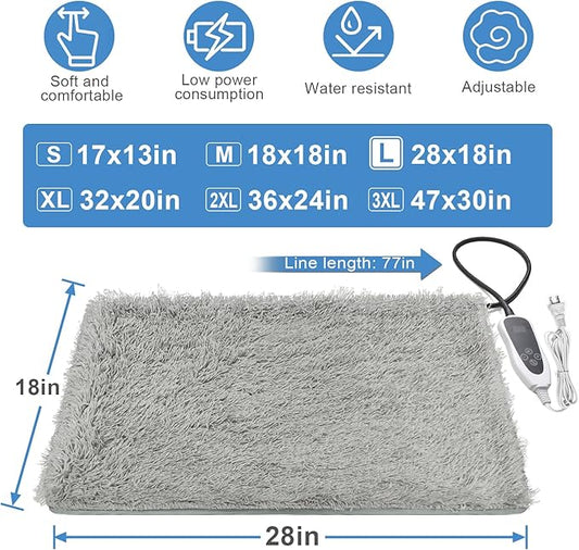 Pet Heating Pad, 28×18 in Dog Heating Pad, Heated Dog Bed with Smart Thermostat Electric Steel Rope, Suitable for Puppy Whelping Supplies, Detachable and Washable Plush Mask - Gray