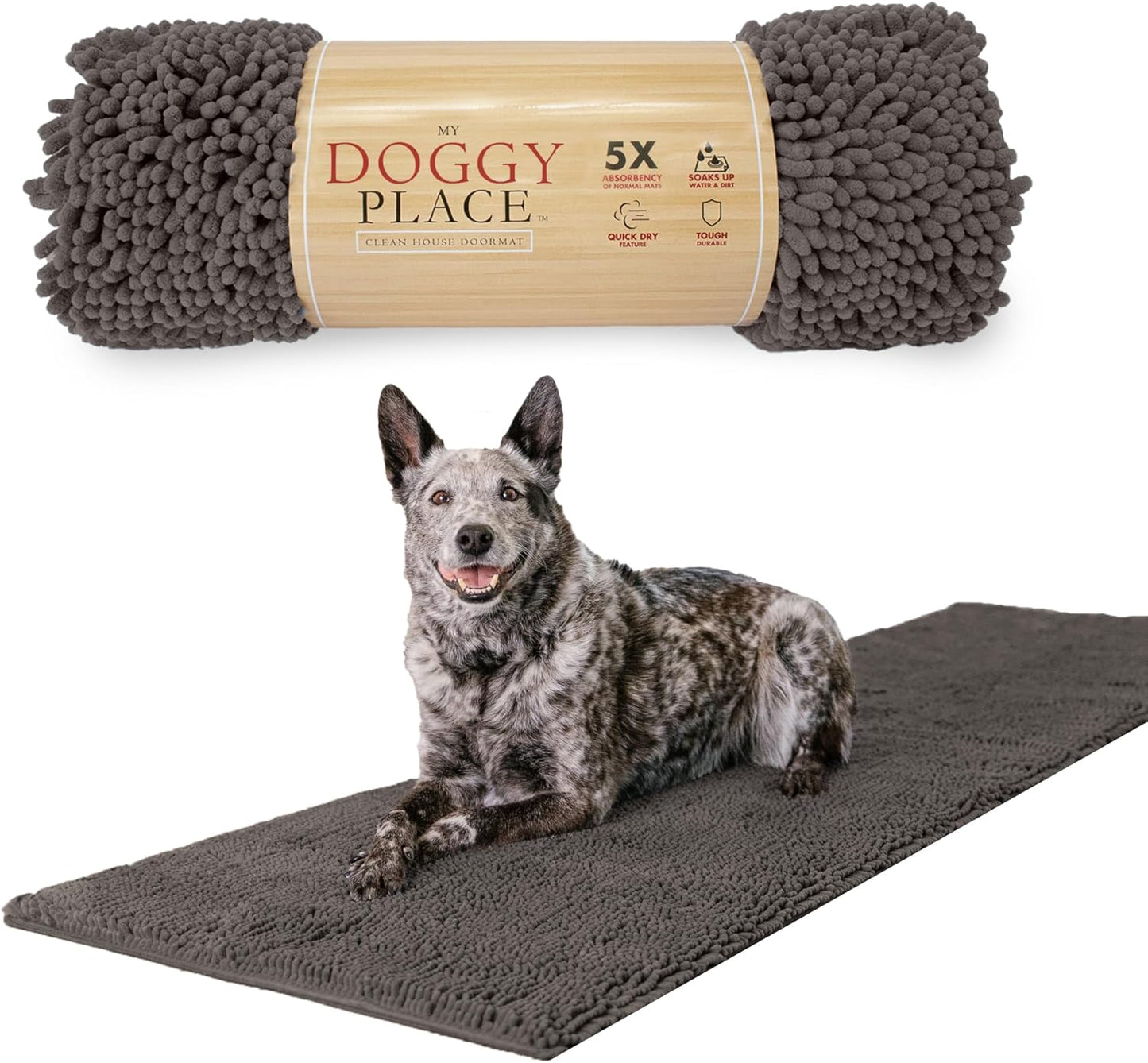 My Doggy Place Microfiber Dog Mat for Muddy Paws, 8' x 2' Ash - Non-Slip, Absorbent and Quick-Drying Dog Paw Cleaning Mat, Washer and Dryer Safe - Hallway Runner