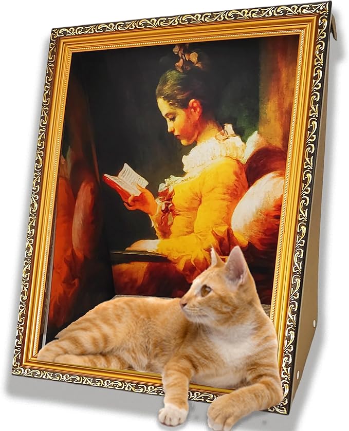 Oil Painting Cat House with Scratcher,Cat Bed Art Picture Frame Scratching Board Playing Tent Box, Assemble Kitty Couch Cave Condo Creative Pets Furniture - Kitty Living in Famous Painting (Reader)