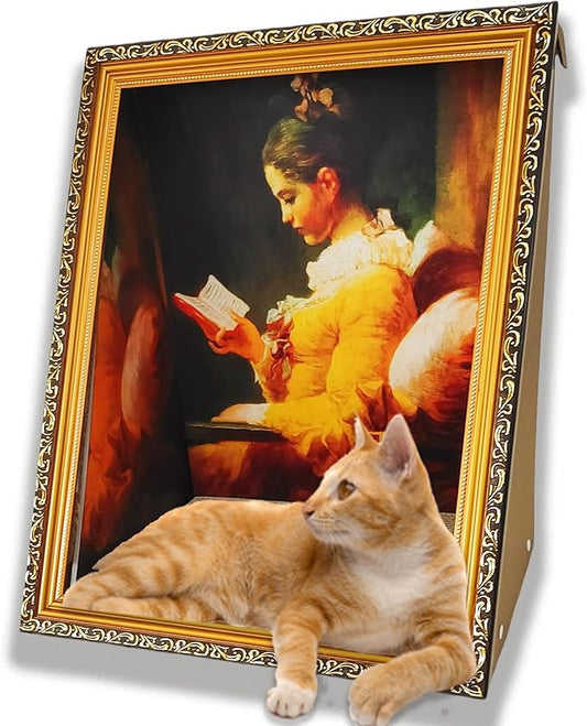 Oil Painting Cat House with Scratcher,Cat Bed Art Picture Frame Scratching Board Playing Tent Box, Assemble Kitty Couch Cave Condo Creative Pets Furniture - Kitty Living in Famous Painting (Reader)
