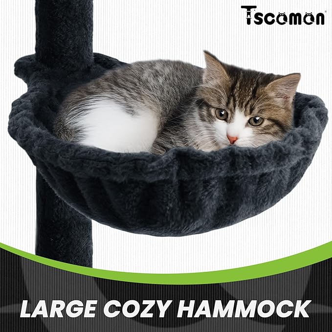 59 Inch Cat Tree Tower, Multi-Level Large Cat Tree for Indoor with Super Large Bed, Hammocks, Scratching Posts, Dangling Ball, Cat Furniture, Activity Center
