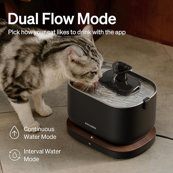 PETLIBRO Cat Water Fountain, App Monitoring Pet Fountains for Cats Indoor with Stainless Steel Tray, 2.5L/84oz Dockstream Automatic Water Dispenser for Drinking, 2.4G Wi-Fi Smart Bowl Inside