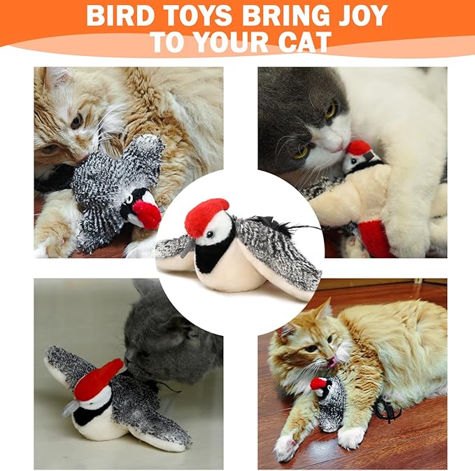 Tocirelo Flapping Bird Cat Toy - Chirping Bird Cat Toy Flapping Wings for Bored Indoor Cats, Interactive Simulated Flying and Realistic Flappy Bird, Touch Activated 7.1" Kitten Kicker Toy with Catnip
